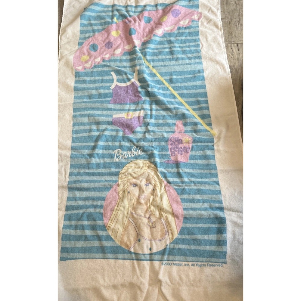 Barbie Beach Towel Girl Swimsuit Mattel  2000 Vintage 24x50